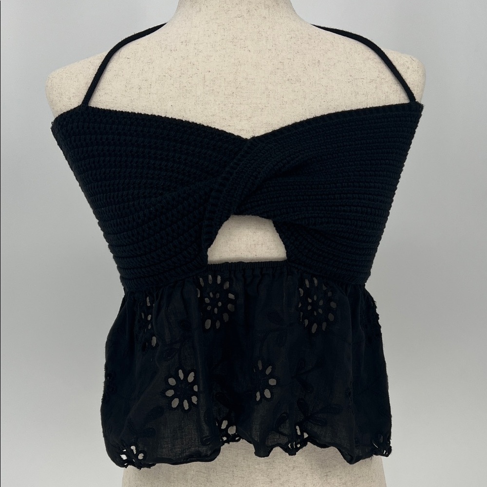 Miou Muse Black Crochet Women Top Women’s Medium